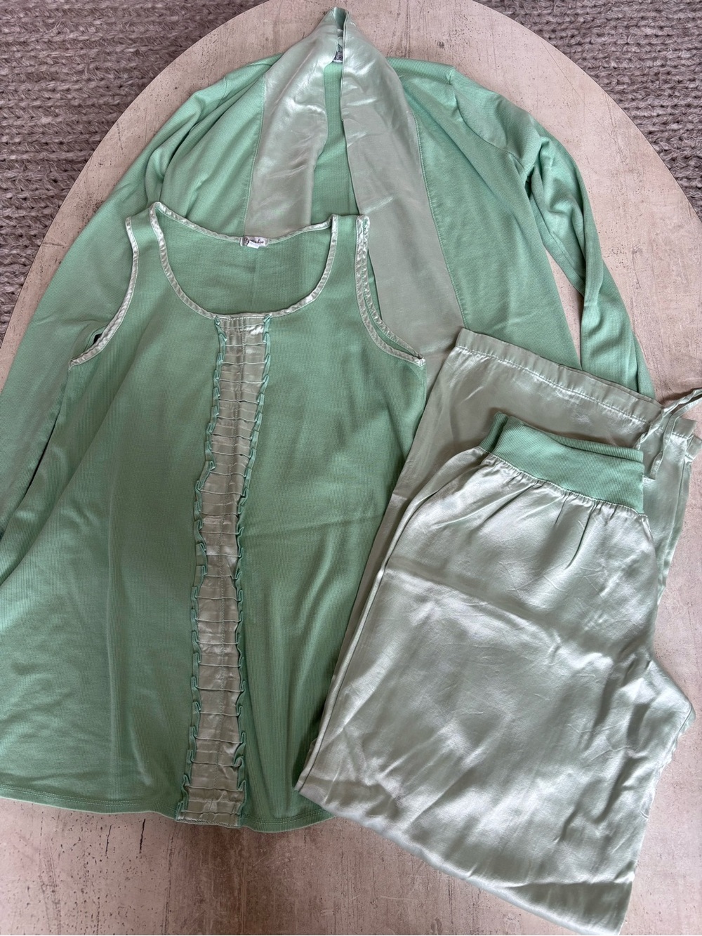 Soft Mint Satin-Trim Women's Pajama Set